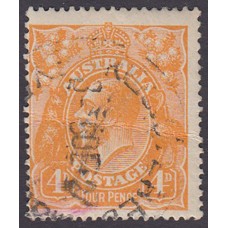 Australian    King George V    4d Orange   Single Crown WMK  Plate Variety 1R11..